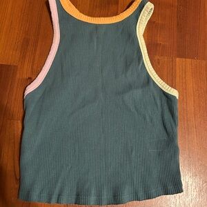 Wild Fable Teal Ribbed Tank Top with Colorful Trim